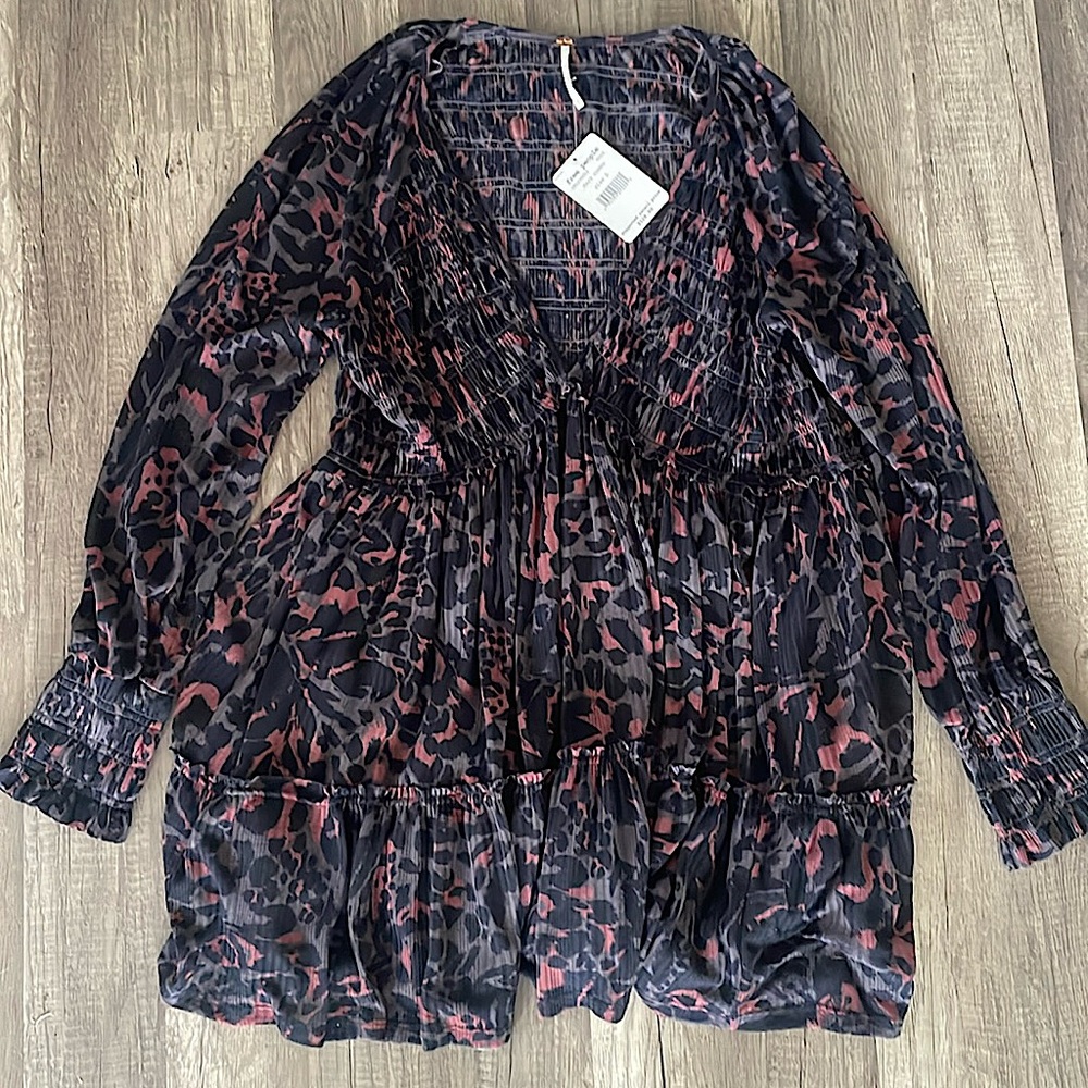 Free People Leopard Dark Combo blouse